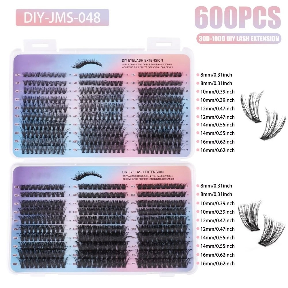 Eyelash Extension Wispy Look - 新しいボンド＆シールつけまつげ、ウィスピー風ナチュラルルック、グルーリングラッシュ、クラスターデザイン、8-16mm、DIYまつげエクステ、ハロウィン用