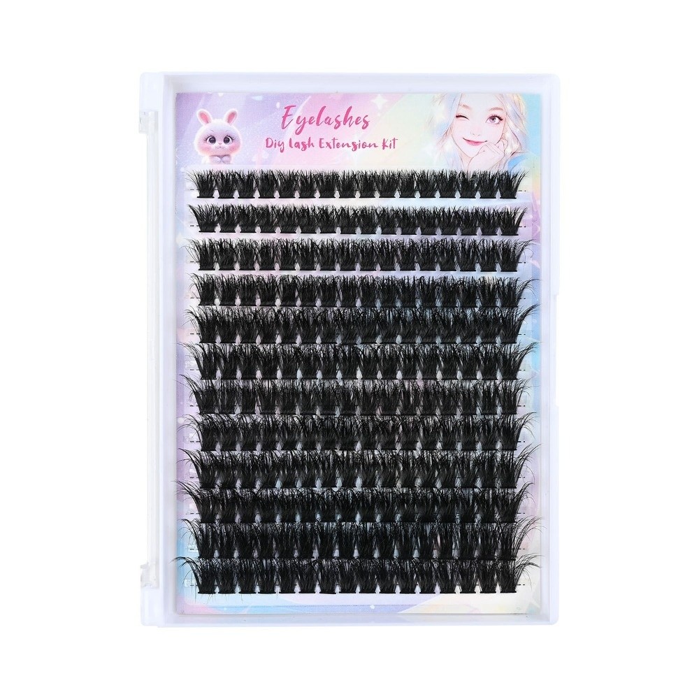 Eyelash Extension Wispy Look - ナチュラルルックつけまつげ ボンド＆シール クラスターデザイン DIYまつげエクステキット ウィスピー風 アイメイクツール