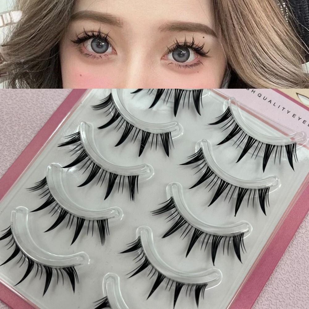Eyelash Extension Wet Look - 5 ペアパック日本のコスプレつけまつげフェイクミンク厚いウェットスパイキーまつげドラマティックマンガアニメまつげ女性のための