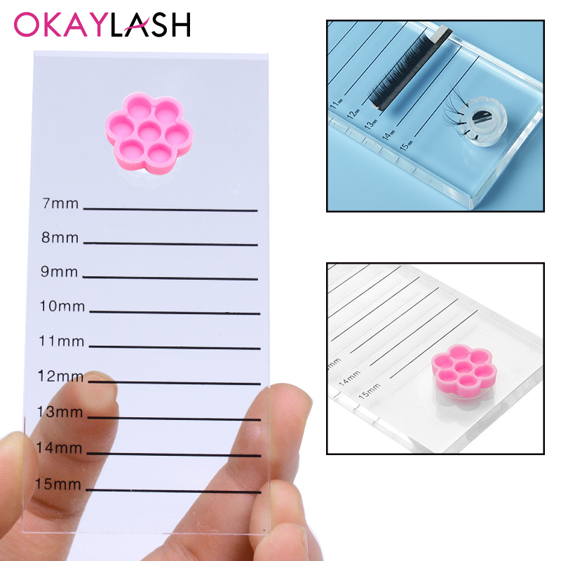 Eyelash Extension Menu - クリアクリスタルまつげエクステンションスケールボードマークパッド 2 で 1 アクリルグラフトラッシュパレットプレート接着剤ホルダーカップアクセサリー