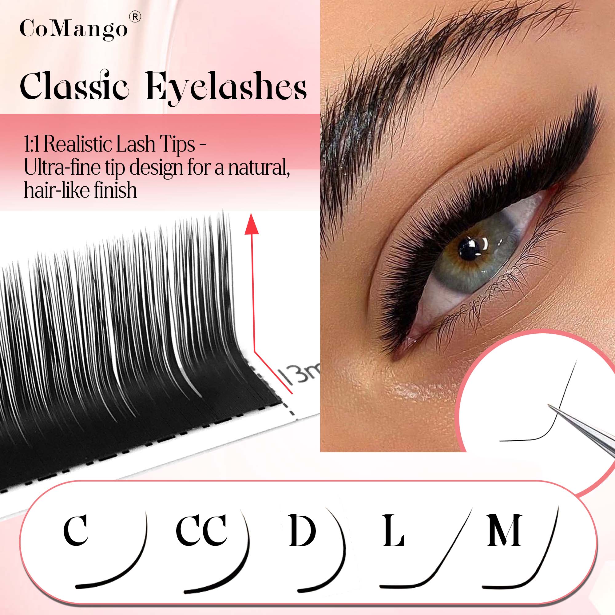 Eyelash Extension Natural Classic - CoMango クラシックまつげエクステンション 0.03/0.05/0.07/0.1/0.15mm シングルまつげナチュラルクラシックまつげ 8-15mm プロフェッショナルサロン