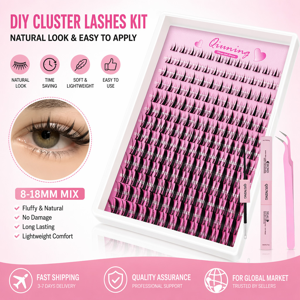 QIUNINGまつげクラスターキット クリアフェアリーまつげ - Eyelash Extension Wet Look のレビューと価格