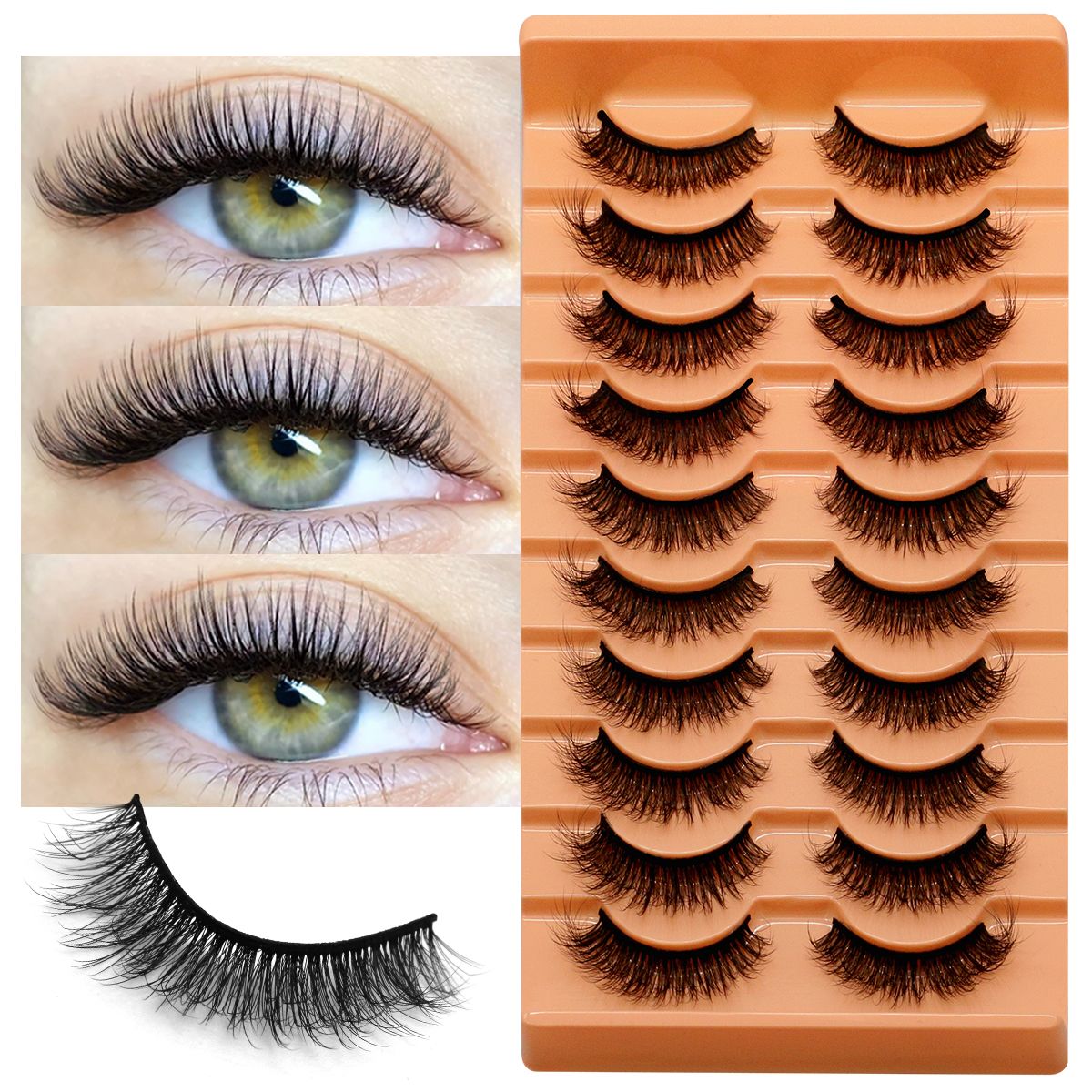 10ペアの6Dフェイクミンクまつげ、厚くふわふわしたフルスト - Faux Mink Lash のレビューと価格