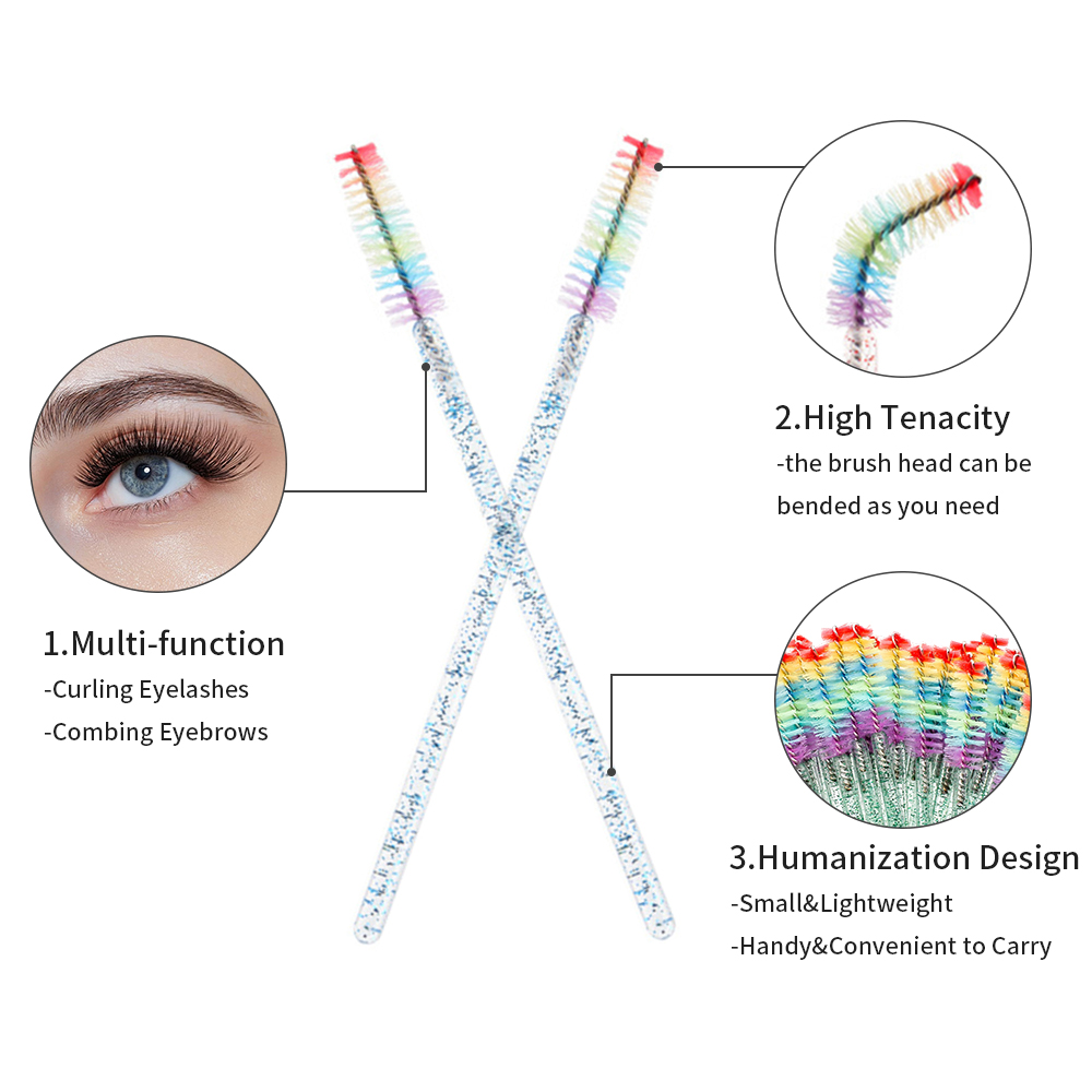50 個レインボークリスタルまつげメイクブラシ使い捨てマイク - Eyelash Extension Guide のレビューと価格