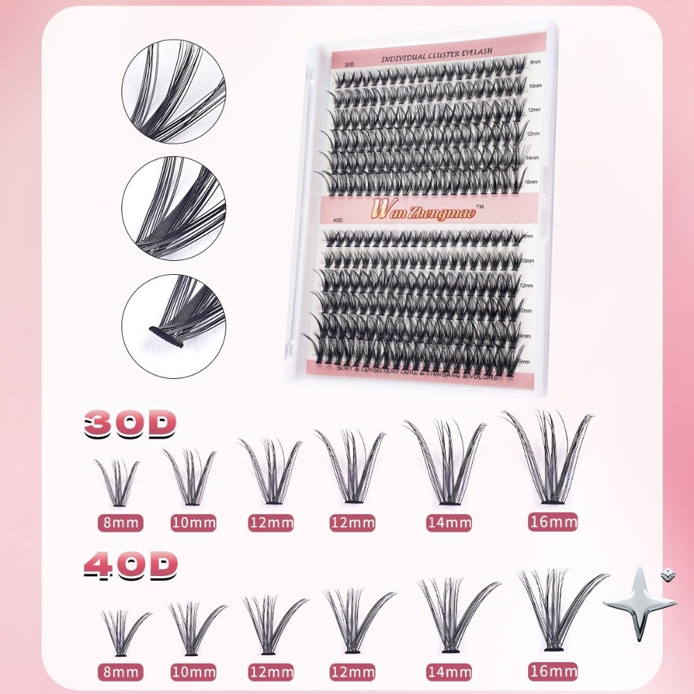 8-16mmの長さのつけまつげ、接着剤とシーラー付き、自然な - Eyelash Extension Wispy Look のレビューと価格