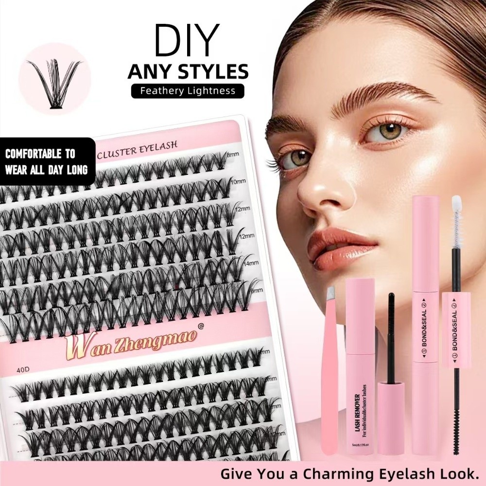 8-16mmの長さのつけまつげ、接着剤とシーラー付き、自然な - Eyelash Extension Wispy Look のレビューと価格